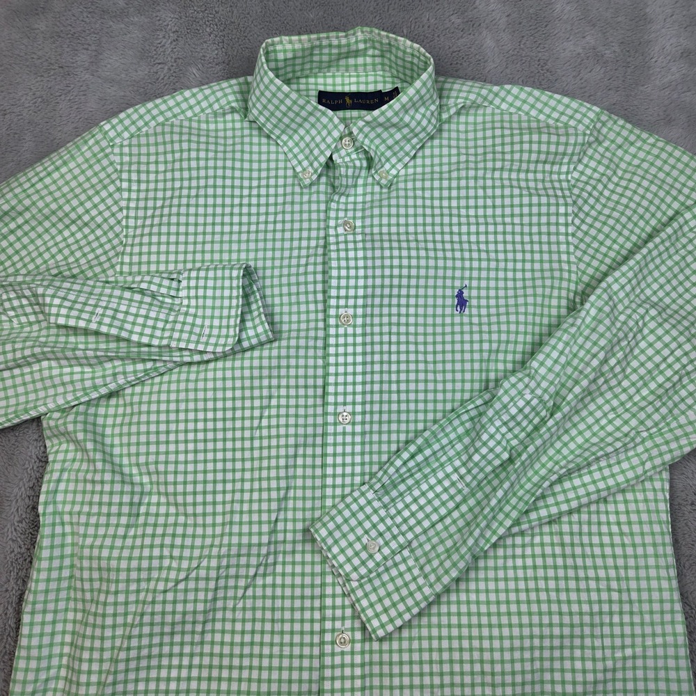 Ralph Lauren Gingham Button Down Shirt Mens M Long Sleeve Cotton Green White